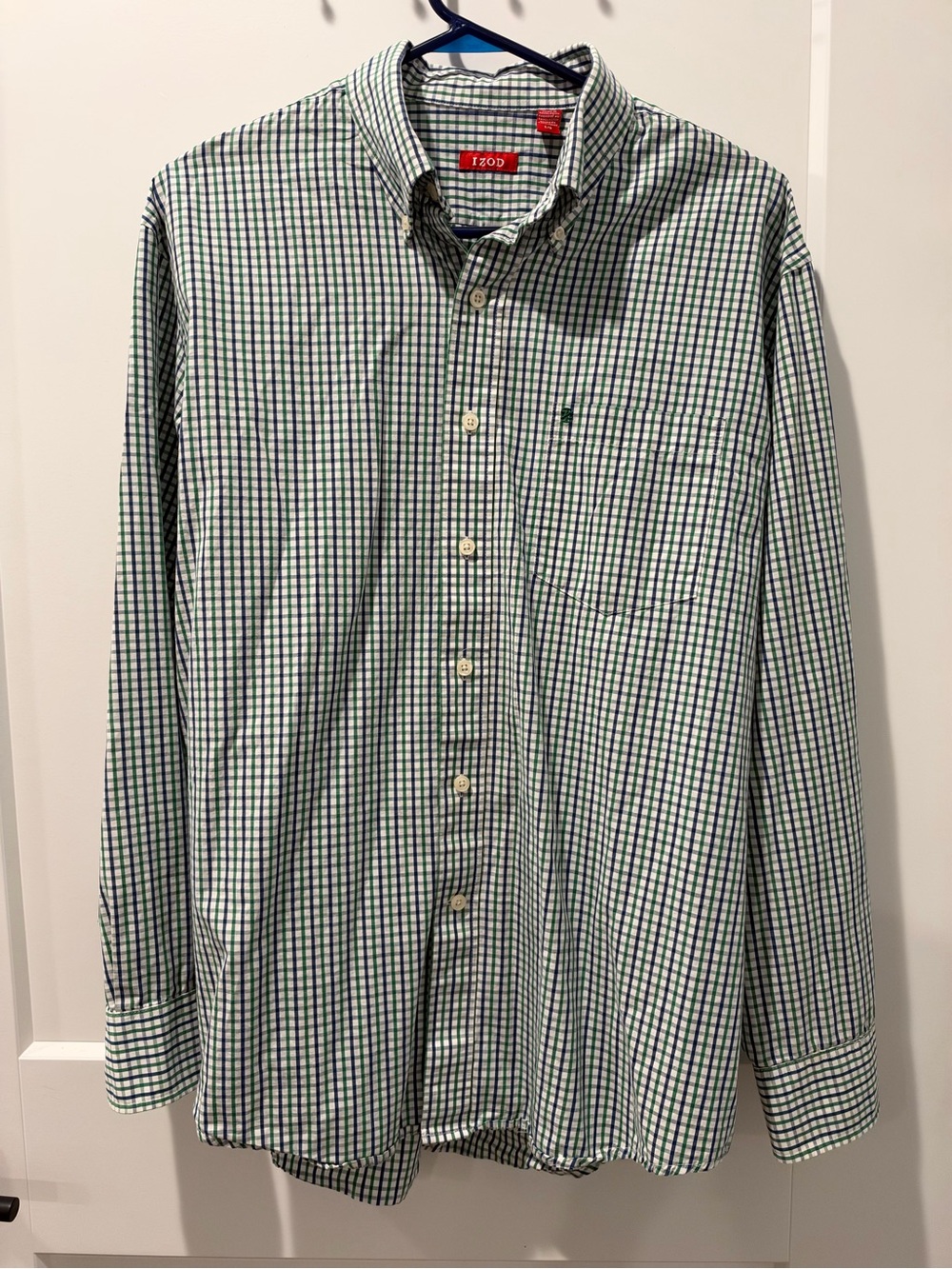 Izod Green and White Check Button-Down Shirt